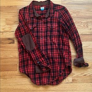 Plaid  Shirt - Red and Black with brown corduroy accents